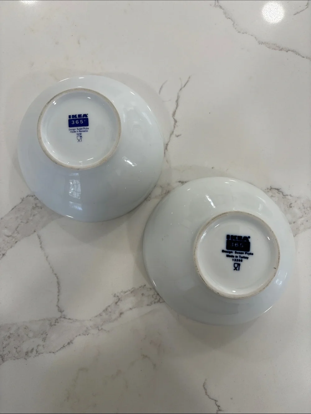 Assorted White Ceramic Bowls with Blue Accent Bowl - Lot of 5